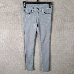 True Religion Casey Jeans Girls 10 Gray Silver Skinny Metallic Mid Rise Stretch‎